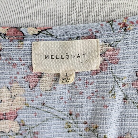 Melloday Womens Top Size L Blue Pink Ivory Floral Long Sleeve V Neck Pullover - Picture 7 of 7